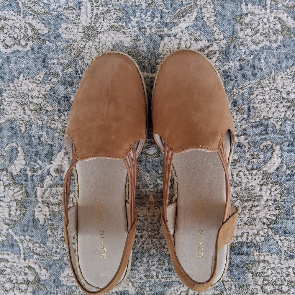 David Tate "NELLY" Tan Leather Espadrille Slingback Wedge Sandals Shoes Sz.6 - Picture 9 of 16